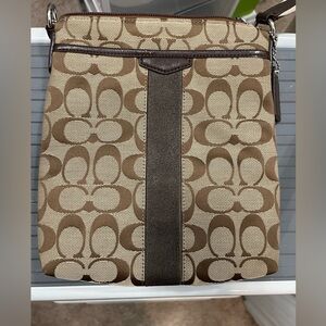 COACH Signature Jacquard with Patent leather trim CROSSBODY Messenger Bag Brown